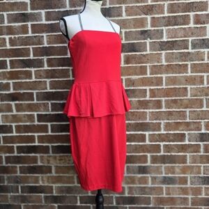 Red Peplum Sheath Midi Dress